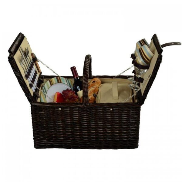 Picnic At Ascot Willow Picnic Basket - Service For 4 With Fleece Blanket (London Plaid)