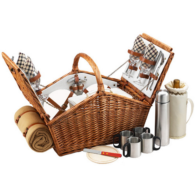 Huntsman Basket for 4 with Coffee Set & Blanket - London Plaid