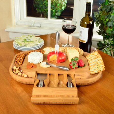Picnic at Ascot Malvern Deluxe Bamboo Cheese Board Set with 4 Tools
