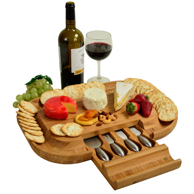 Malvern Deluxe Bamboo Cheese Board Set with 4 Tools