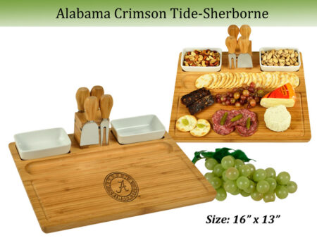 Alabama Crimson Tide Large Bamboo Charcuterie Board Set with Bowls &  Cheese Tools - 15" x 14"