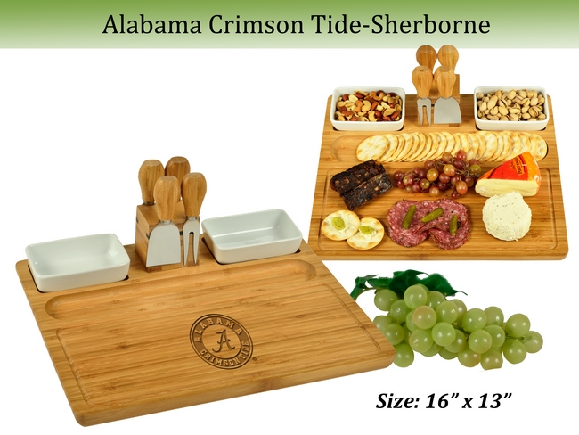 Alabama Crimson Tide Large Bamboo Charcuterie Board Set with Bowls &  Cheese Tools - 15" x 14"