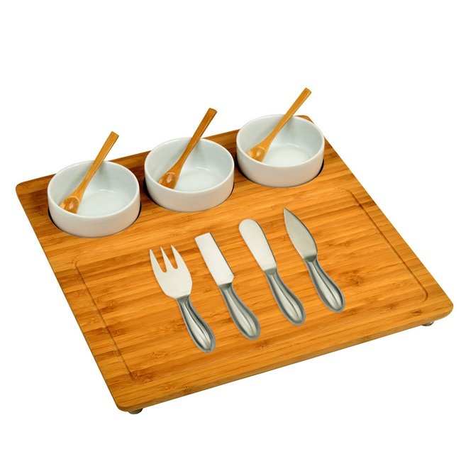 Three Bowl Entertaining Set with 4 Stainless Steel cheese tools
