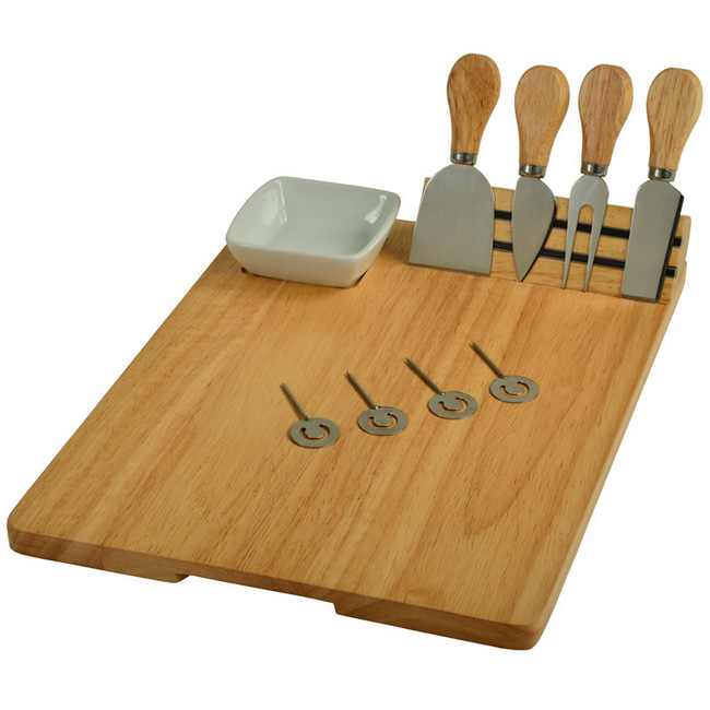 Hardwood Cheese/Charcuterie Board with Knife set, Ceramic Bowl and Markers - Image 3