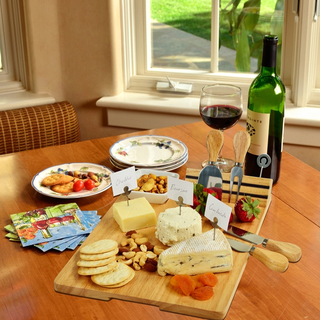 Hardwood Cheese/Charcuterie Board with Knife set, Ceramic Bowl and Markers - Image 5