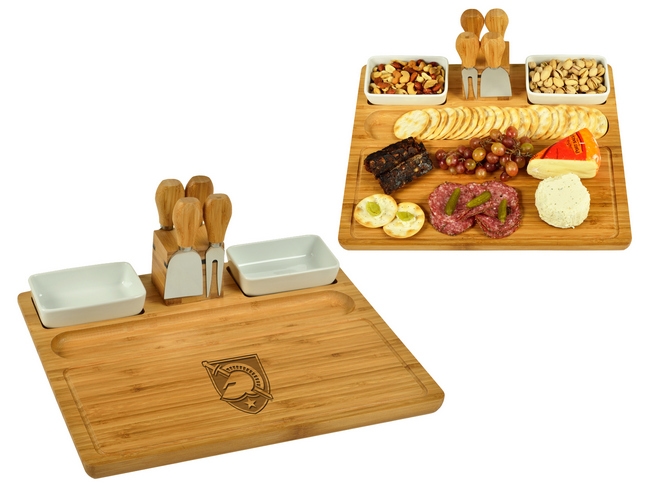 NCAA Army Black knights Large Bamboo Charcuterie Board Set with Bowls &  Cheese Tools - 15" x 14"