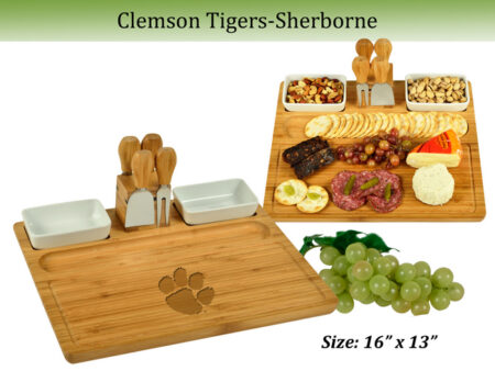 NCAA Clemson Tigers Large Bamboo Charcuterie Board Set with Bowls &  Cheese Tools - 15" x 14"