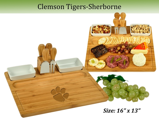 NCAA Clemson Tigers Large Bamboo Charcuterie Board Set with Bowls &  Cheese Tools - 15" x 14"