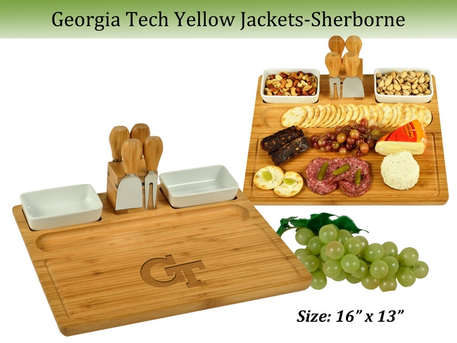 NCAA Georgia Tech Yellow Jackets Large Bamboo Charcuterie Board Set with Bowls &  Cheese Tools - 15" x 14"