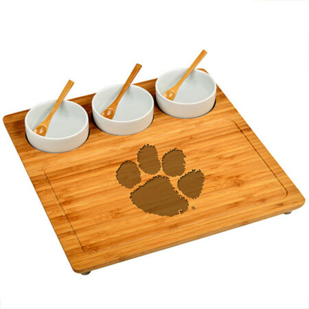 NCAA Clemson Tigers Bamboo  Charcuterie Board Set with Ceramic Bowls - 13" x 13"