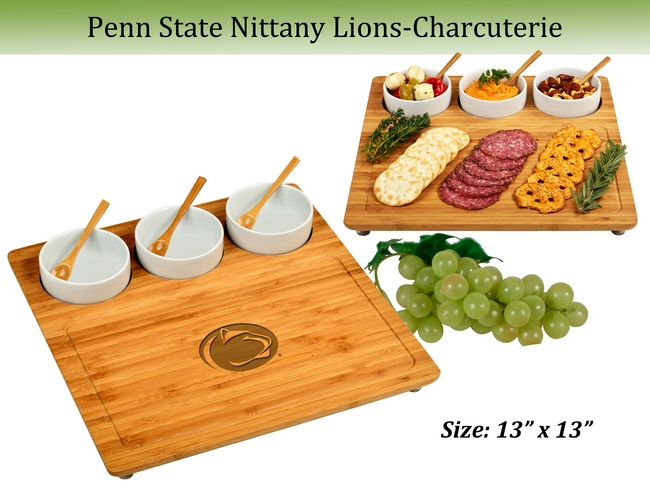 NCAA Penn State Nittany Lions Bamboo Charcuterie Board Set with Ceramic Bowls - 13" x 13"