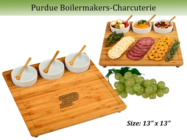 NCAA Purdue Boilermakers Bamboo Charcuterie Board Set with Ceramic Bowls - 13" x 13"